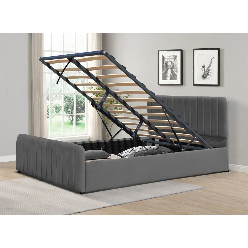 King Size Ottoman Bed Frame with Storage - Grey, Velvet