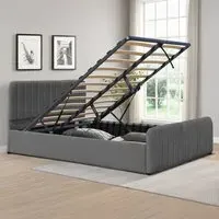 King Size Ottoman Bed Frame with Storage - Grey, Velvet