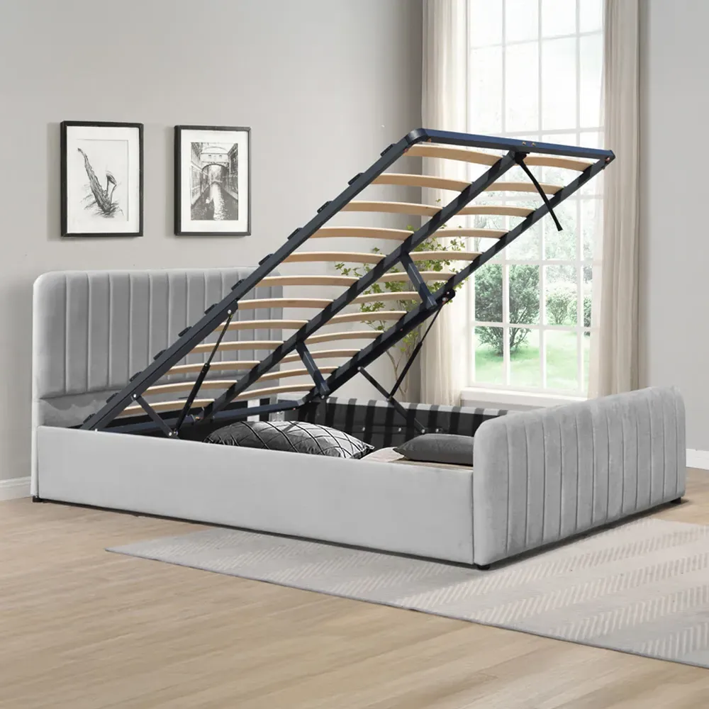 King Size Ottoman Bed Frame with Storage - Grey, Velvet