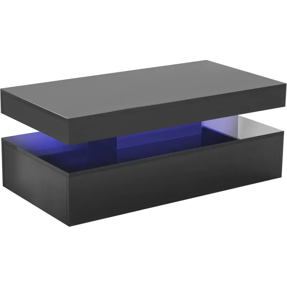 LED Coffee Table with Storage - Black, High Gloss