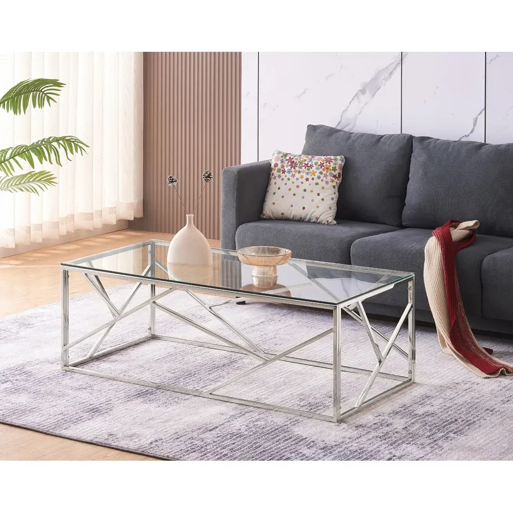 Rectangular Coffee Table - Silver, Glass