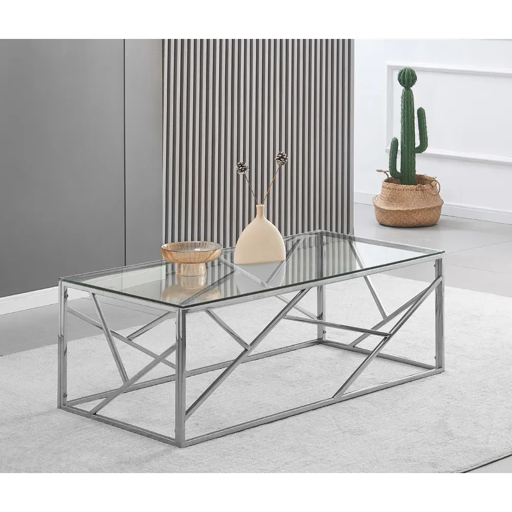 Rectangular Coffee Table - Silver, Glass