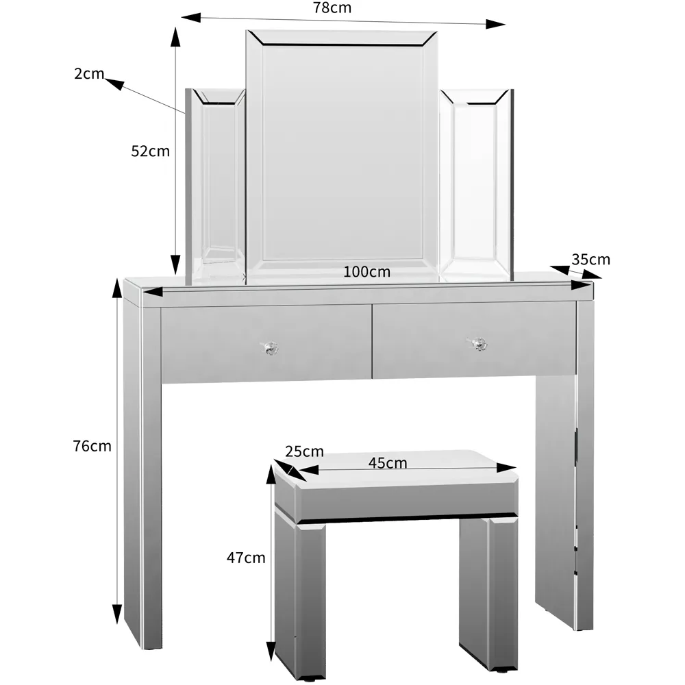 Rectangular Dressing Table Mirror with Side Panels