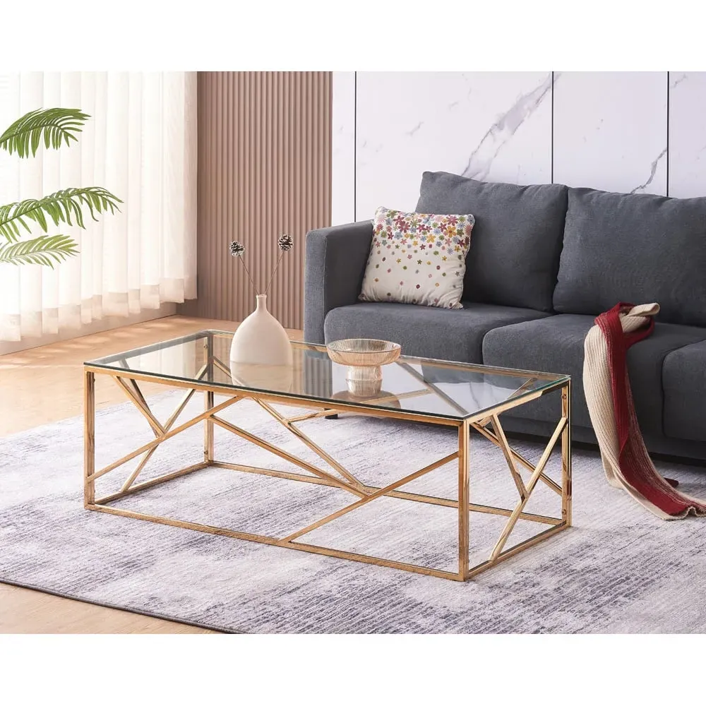 Rectangular Glass Coffee Table - Gold