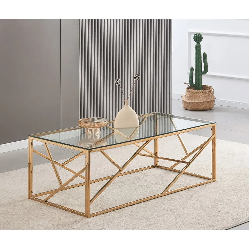 Rectangular Glass Coffee Table - Gold