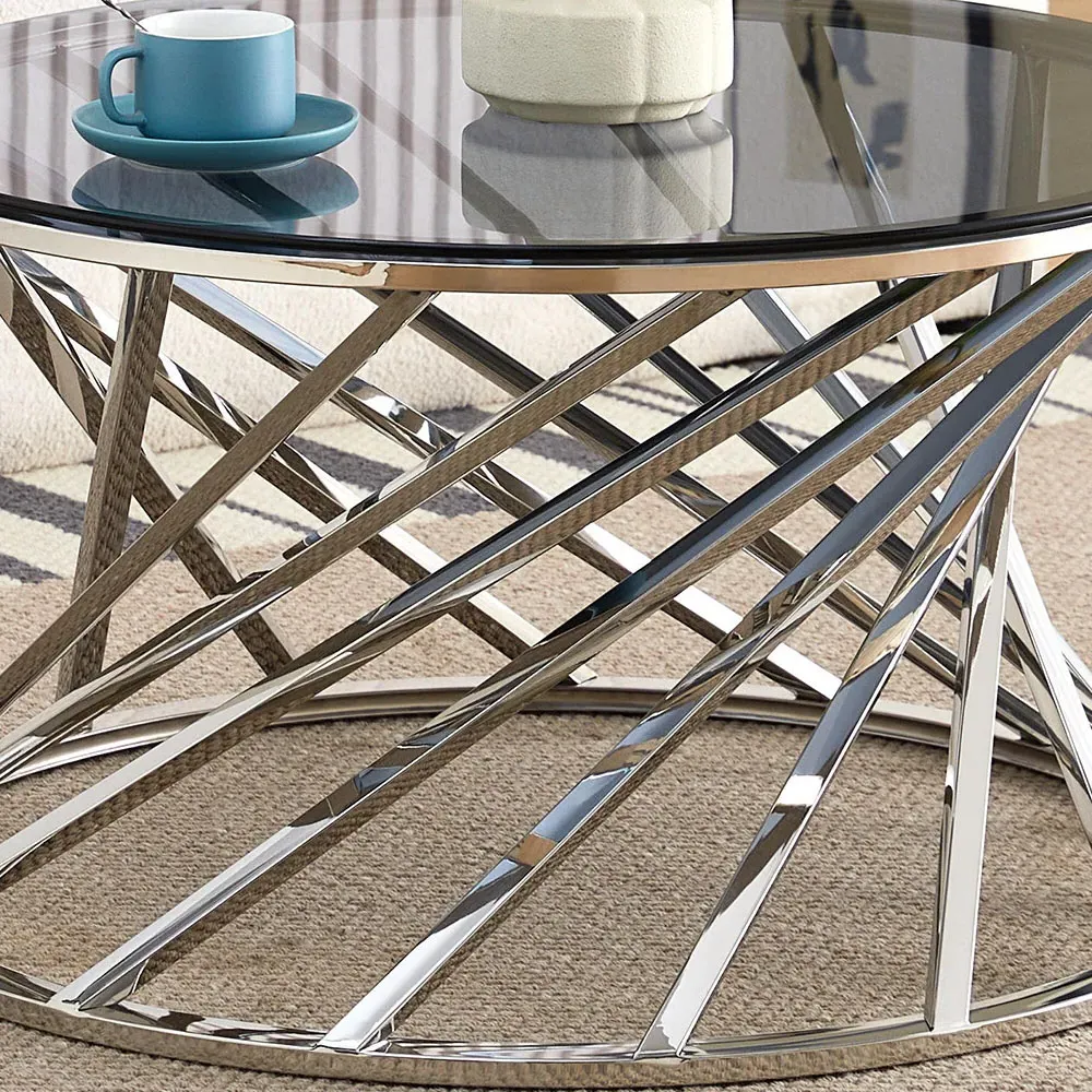 Round Glass Coffee Table - Silver