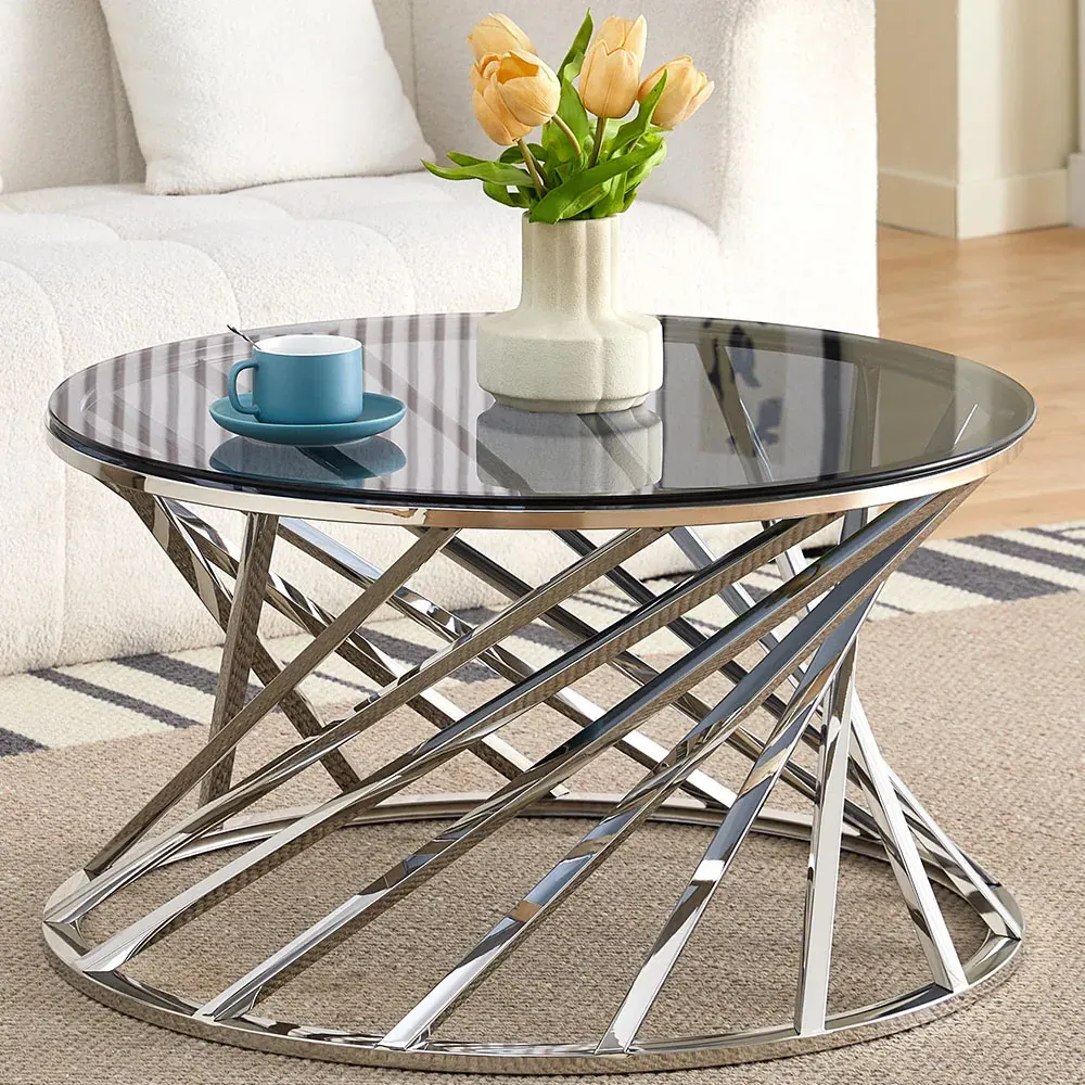 Round Glass Coffee Table - Silver