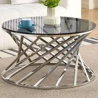 Round Glass Coffee Table - Silver