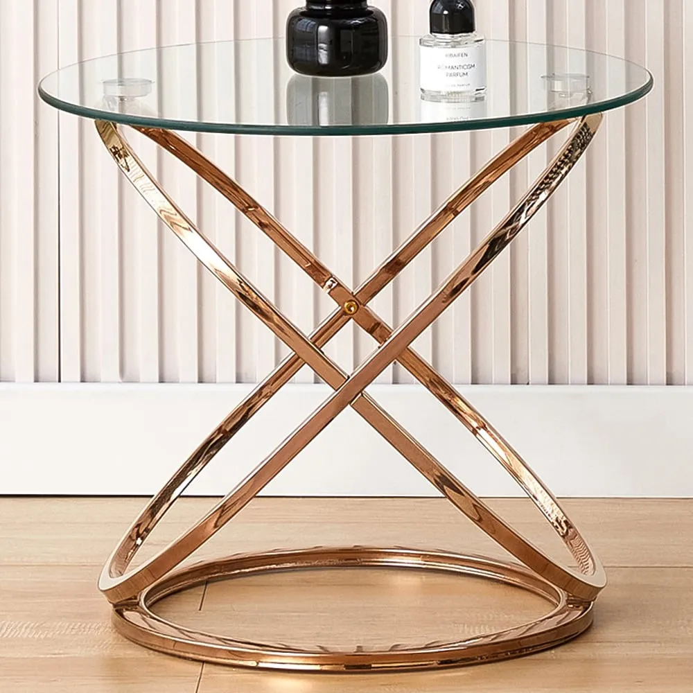 Round Glass Side Table - Gold image