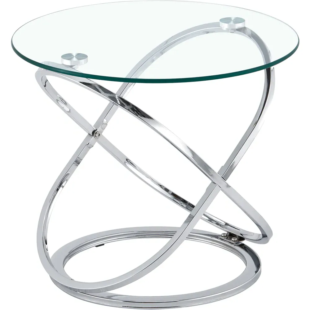 Round Side Table - Silver, Tempered Glass