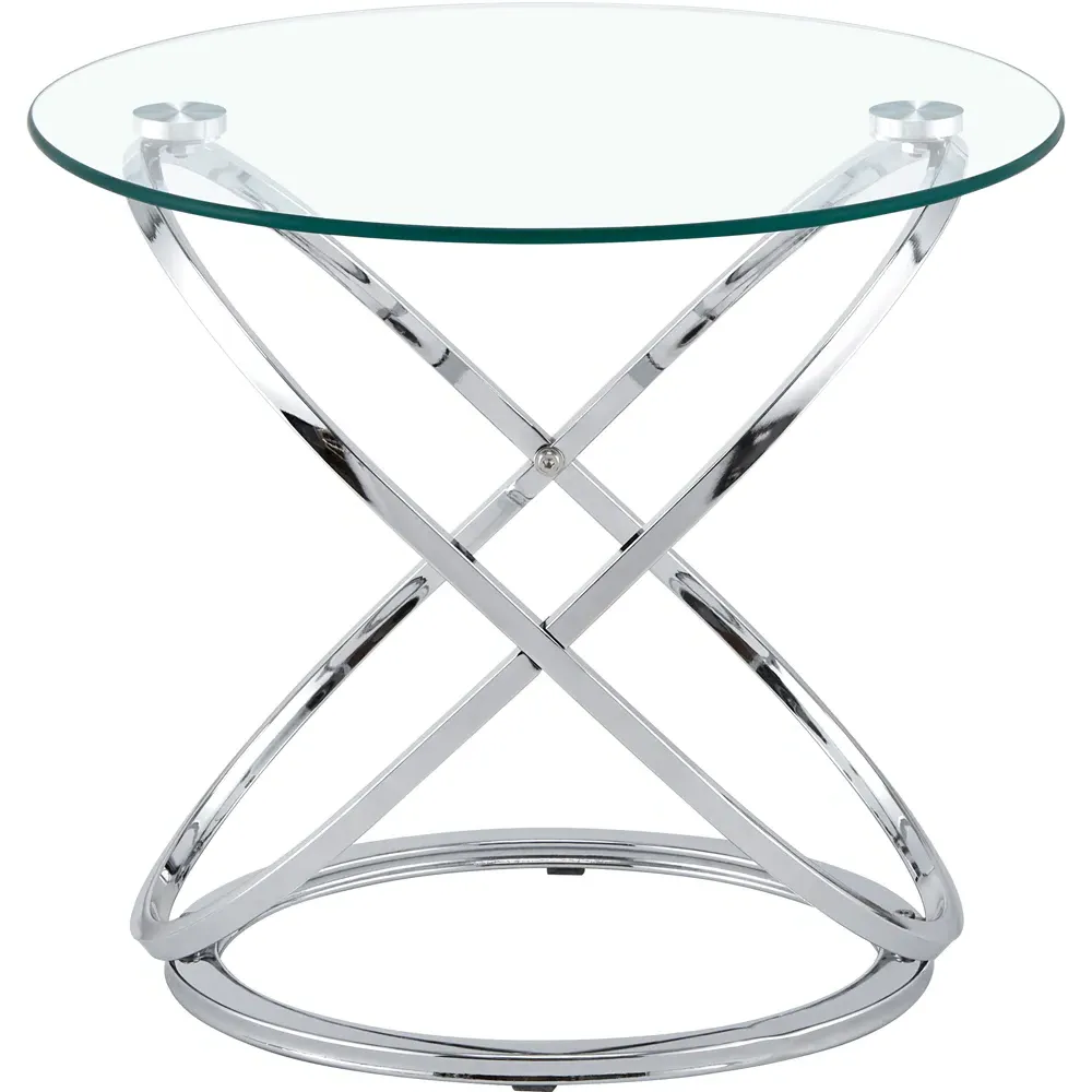 Round Side Table - Silver, Tempered Glass