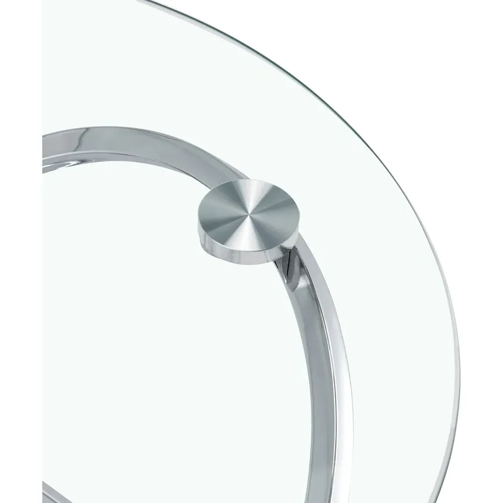 Round Side Table - Silver, Tempered Glass