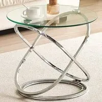 Round Side Table - Silver, Tempered Glass