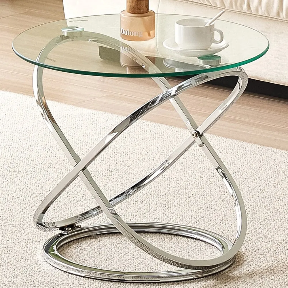 Round Side Table - Silver, Tempered Glass image