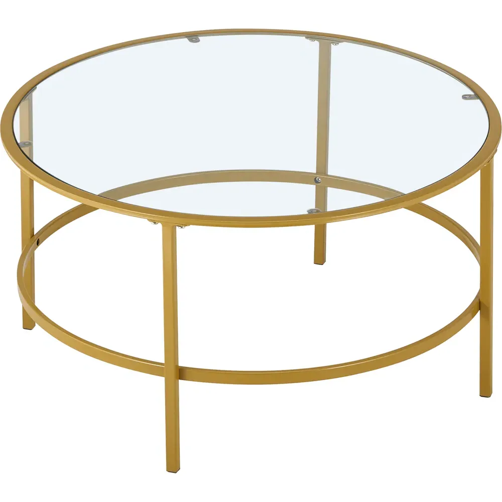 Round Tempered Glass Coffee Table - Gold