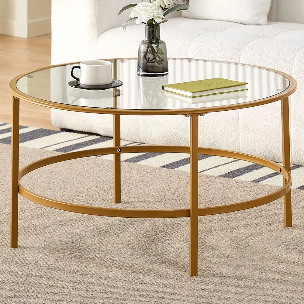 Round Tempered Glass Coffee Table - Gold image