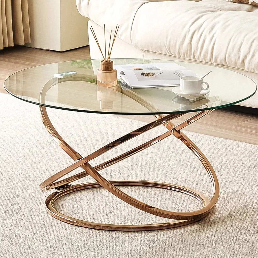 Round Tempered Glass Coffee Table - Gold