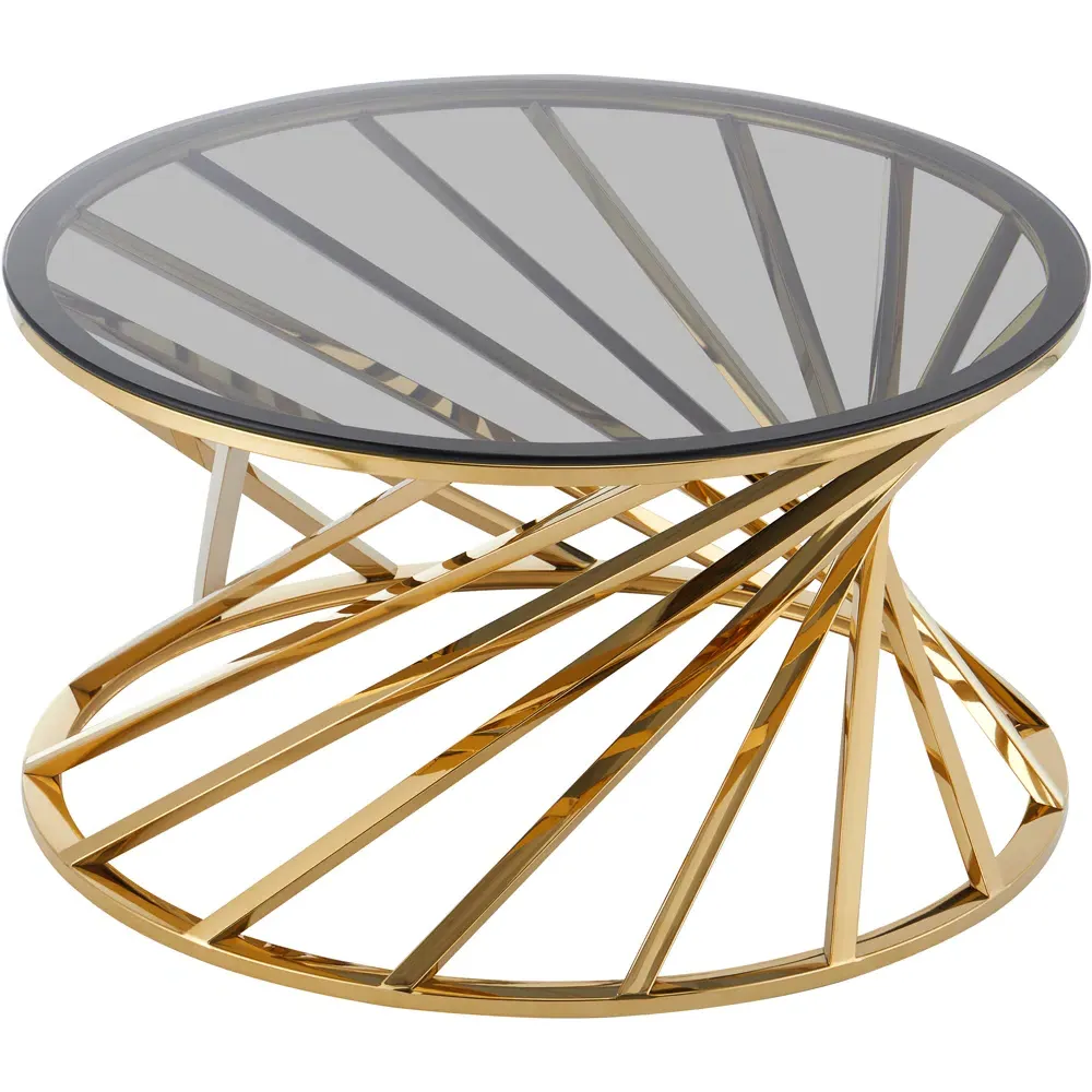 Round Tinted Glass Coffee Table - Gold