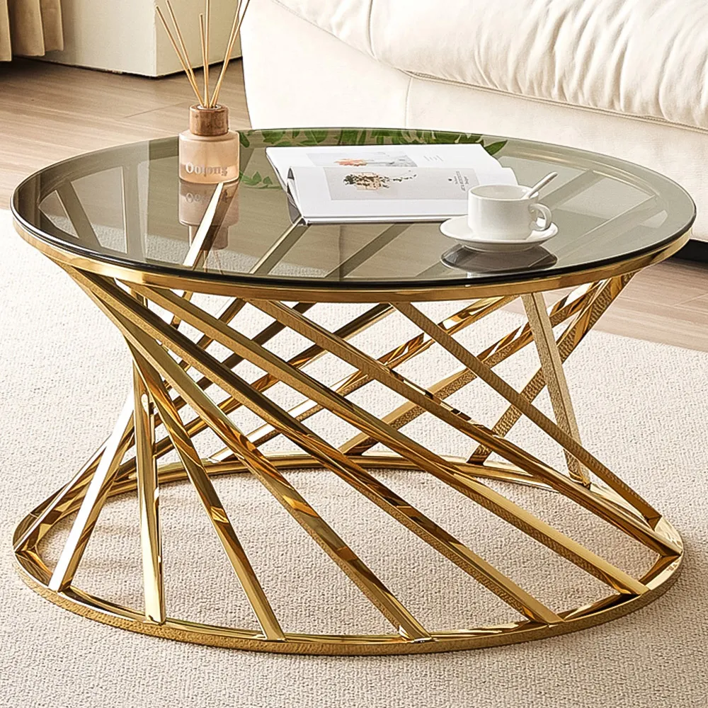 Round Tinted Glass Coffee Table - Gold