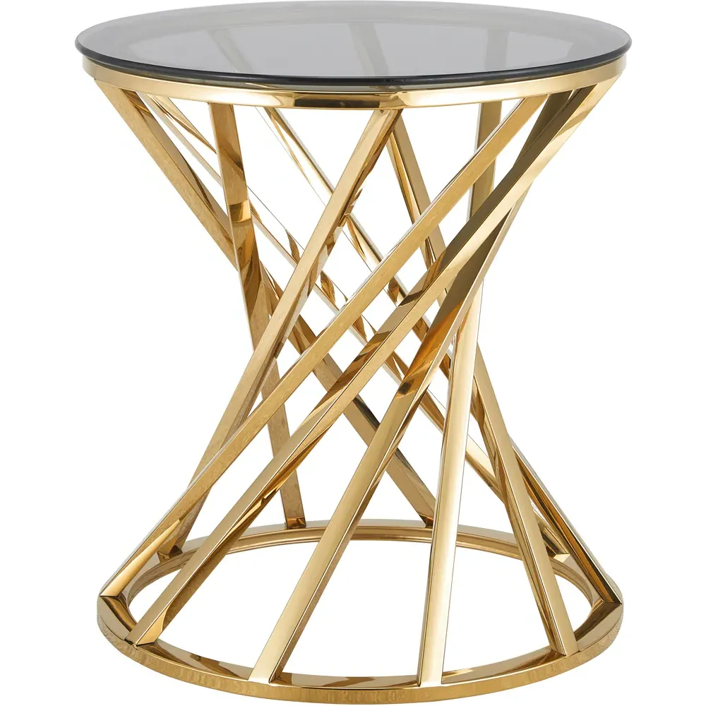 Round Tinted Glass Side Table - Gold
