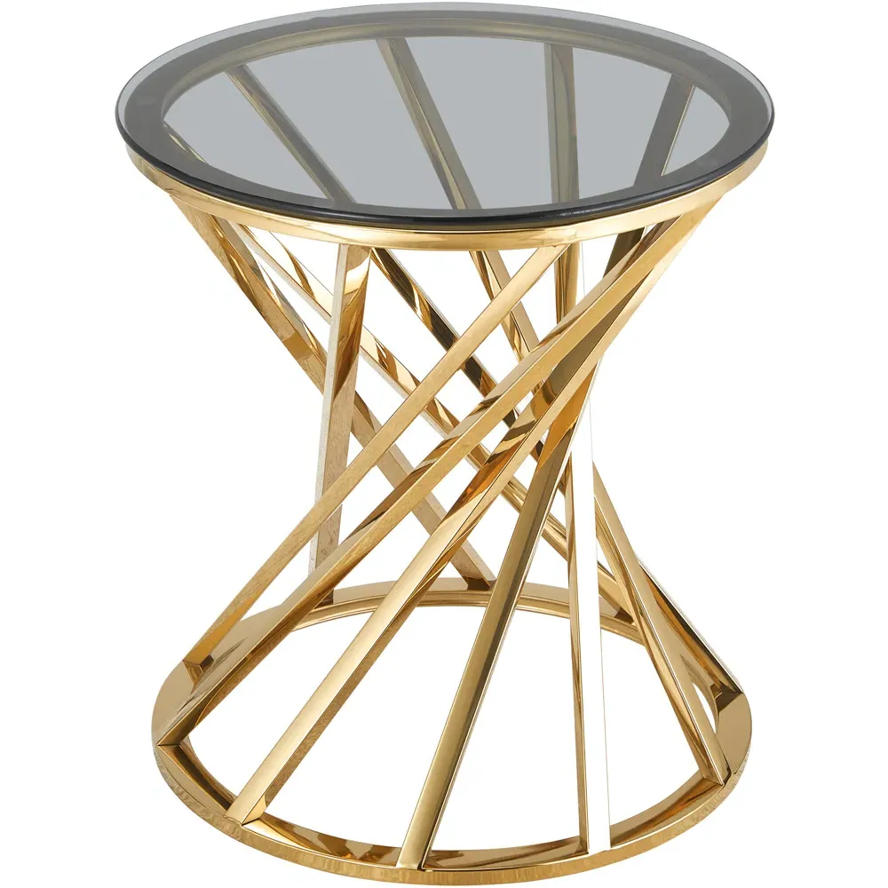 Round Tinted Glass Side Table - Gold
