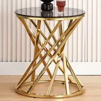 Round Tinted Glass Side Table - Gold