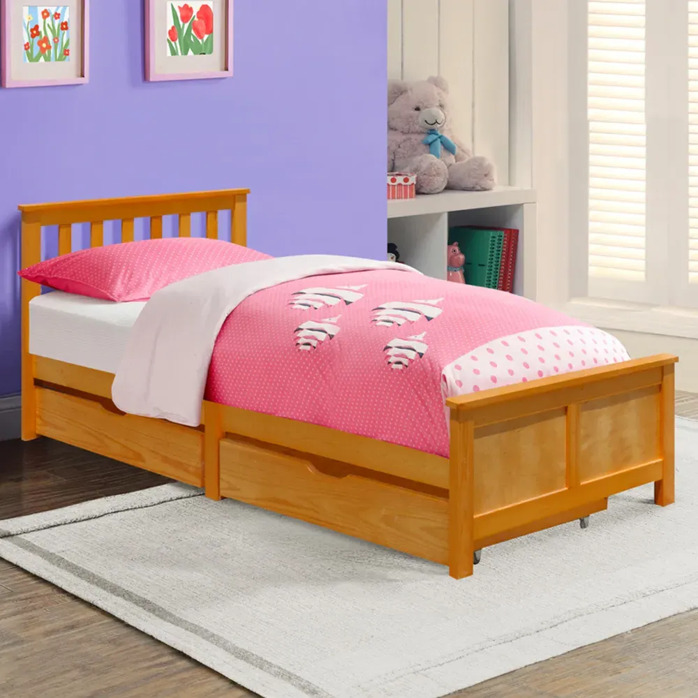 Single Bed Frame with 2 Drawers - Brown, Wood image