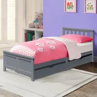 Single Bed Frame with 2 Drawers - Grey, Wood