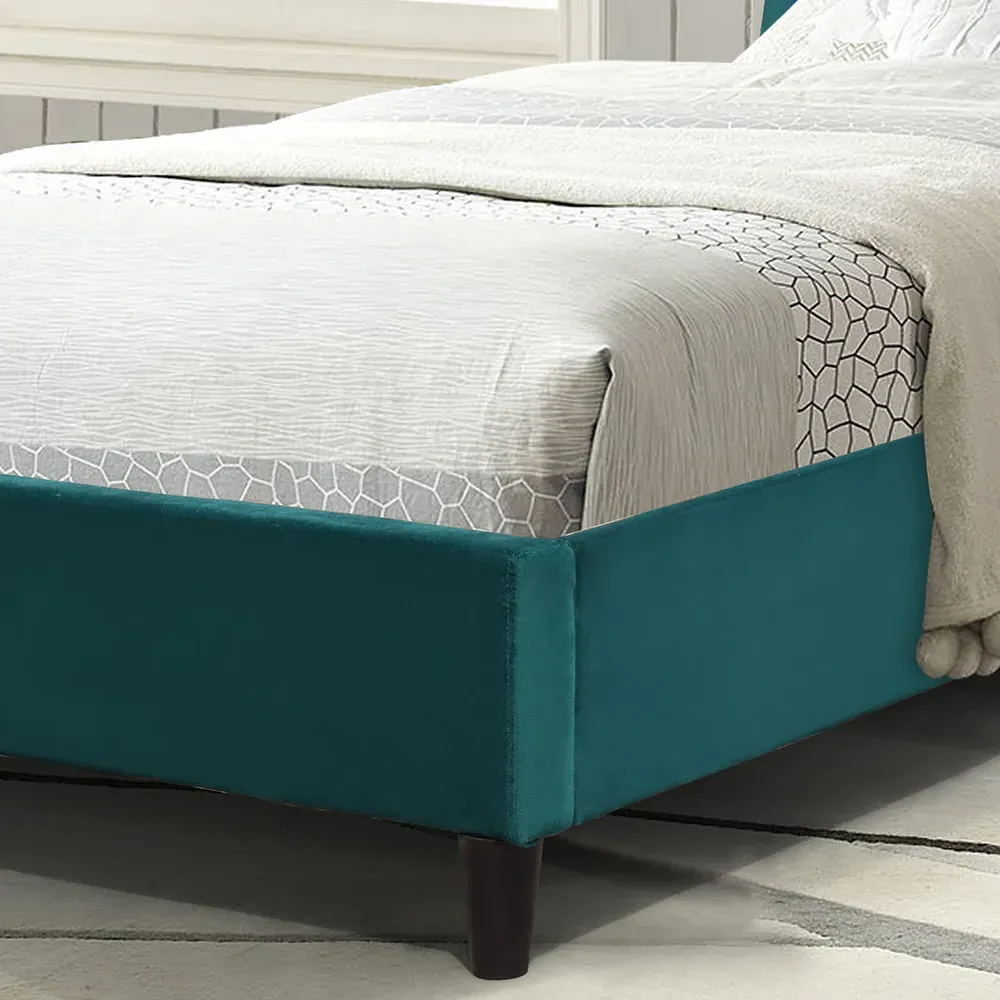 Single Bed Frame with LED Headboard - Green, Fabric