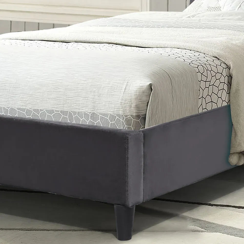 Single Bed Frame with LED Headboard - Grey, Fabric