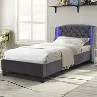 Single Bed Frame with LED Headboard - Grey, Fabric