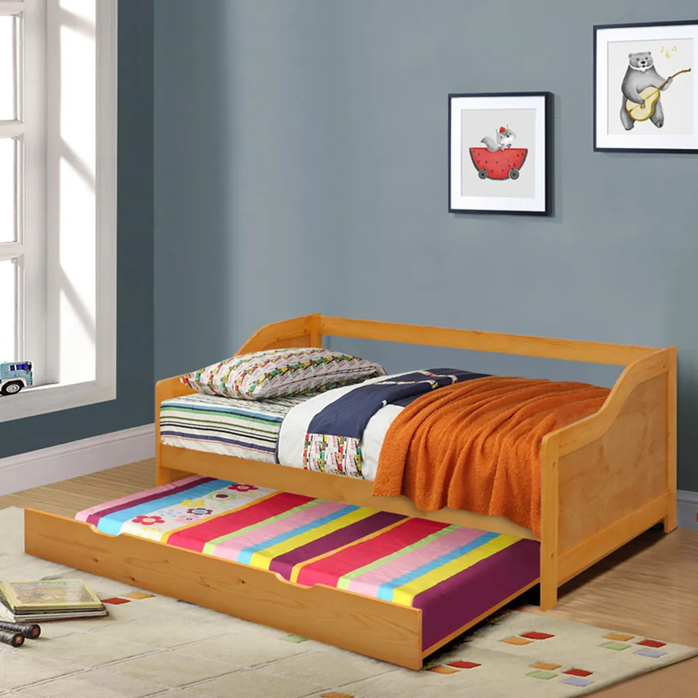 Single Bed Frame with Trundle - Brown, Wood