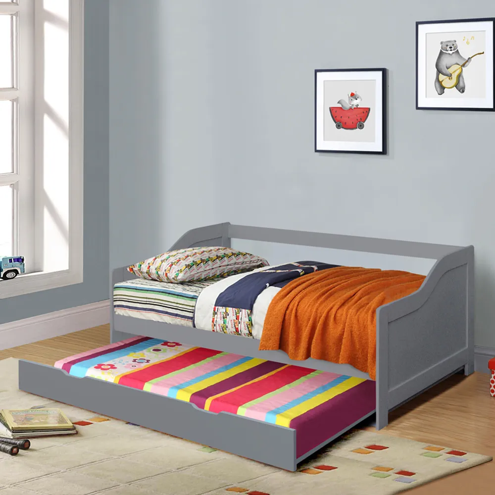 Single Bed Frame with Trundle - Grey, Wood