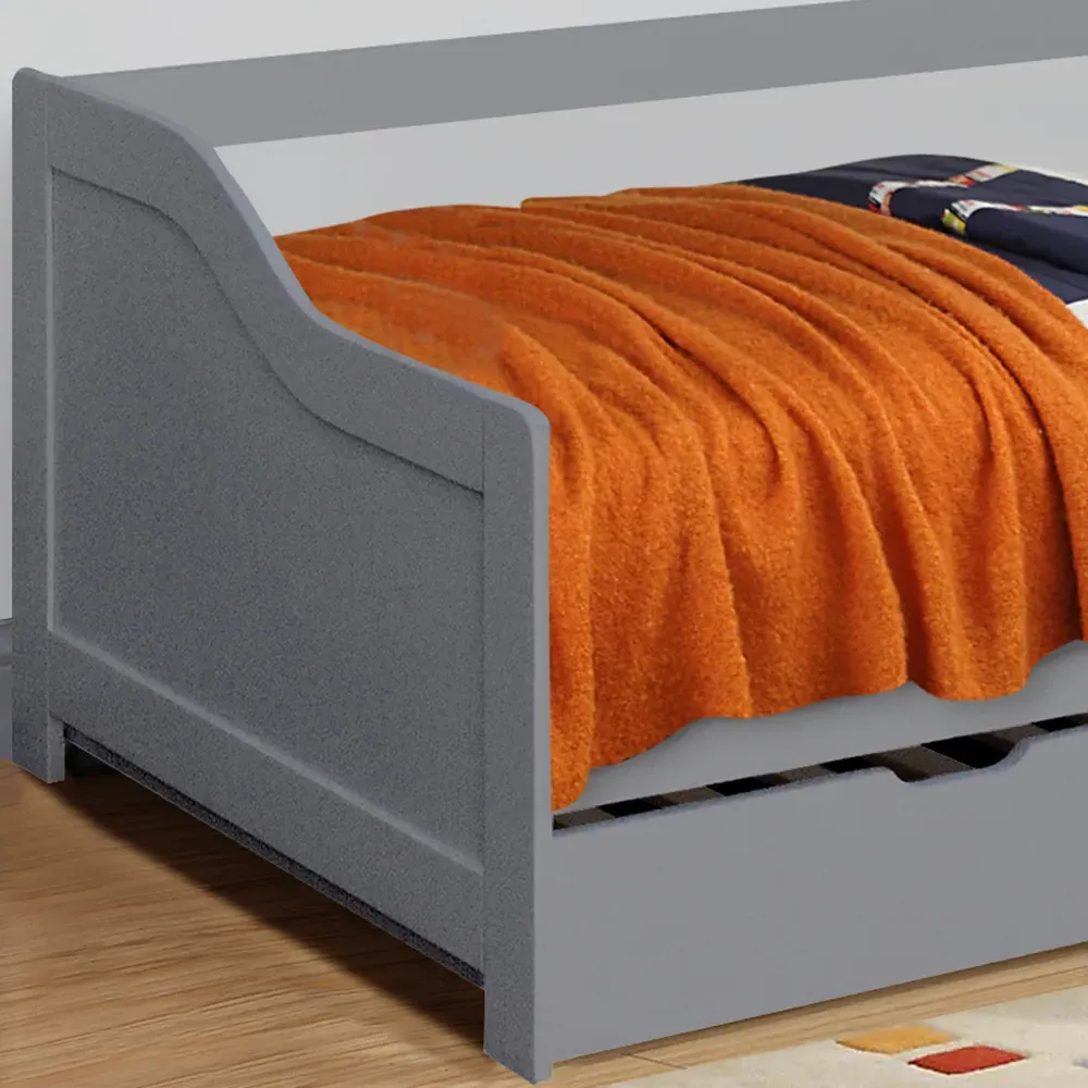 Single Bed Frame with Trundle - Grey, Wood