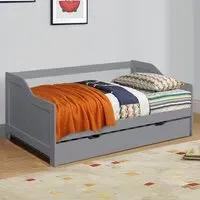 Single Bed Frame with Trundle - Grey, Wood