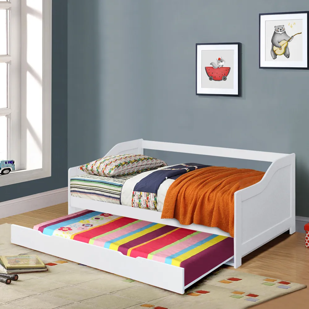 Single Bed Frame with Trundle - White, Wood