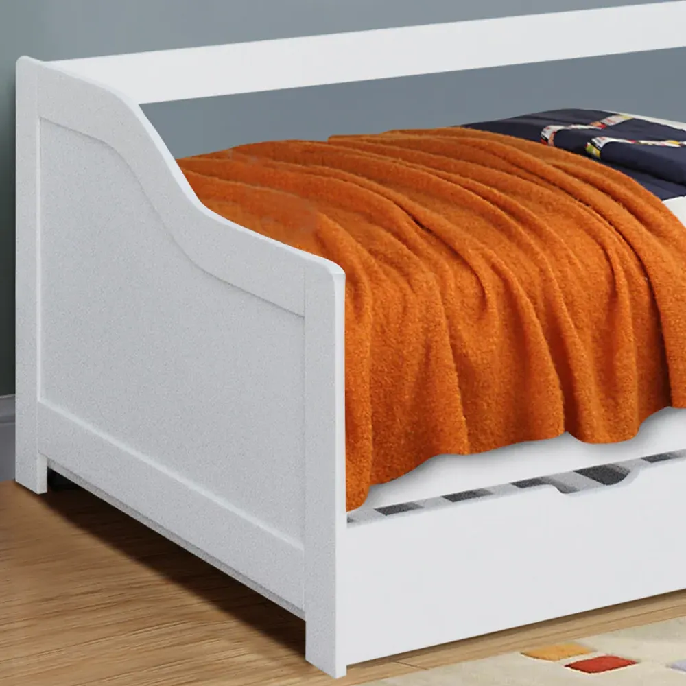 Single Bed Frame with Trundle - White, Wood