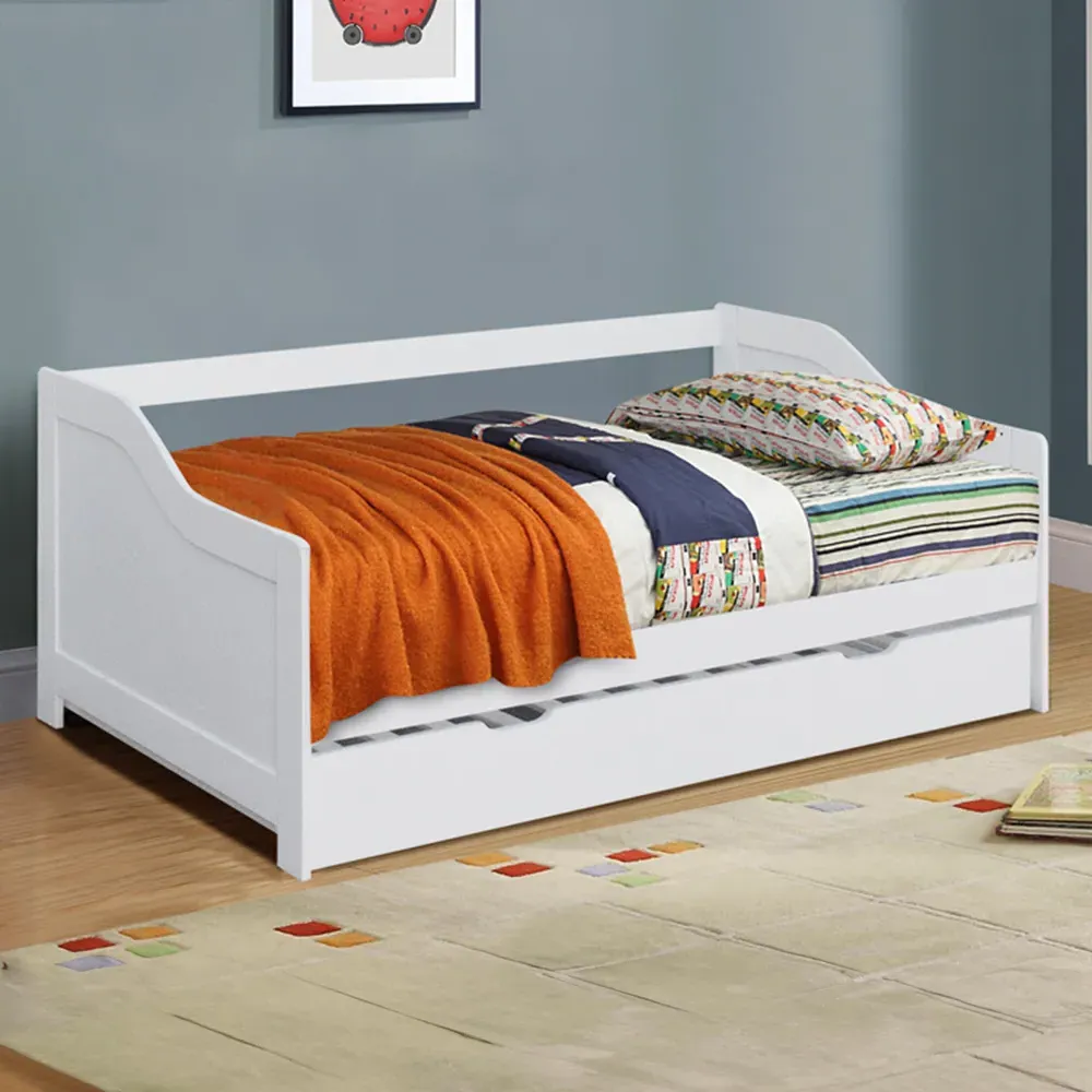 Single Bed Frame with Trundle - White, Wood