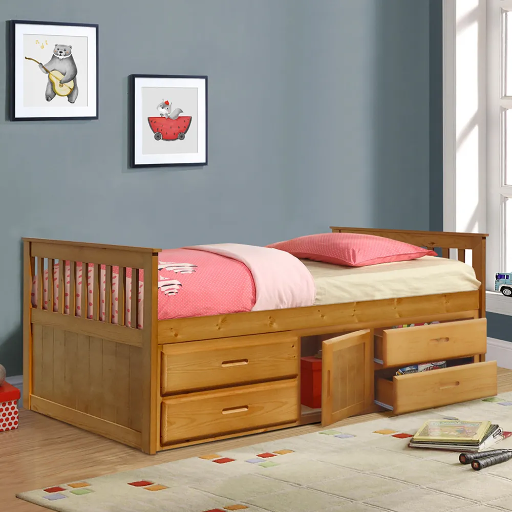 Single Captains Bed with Storage - Caramel, Wood