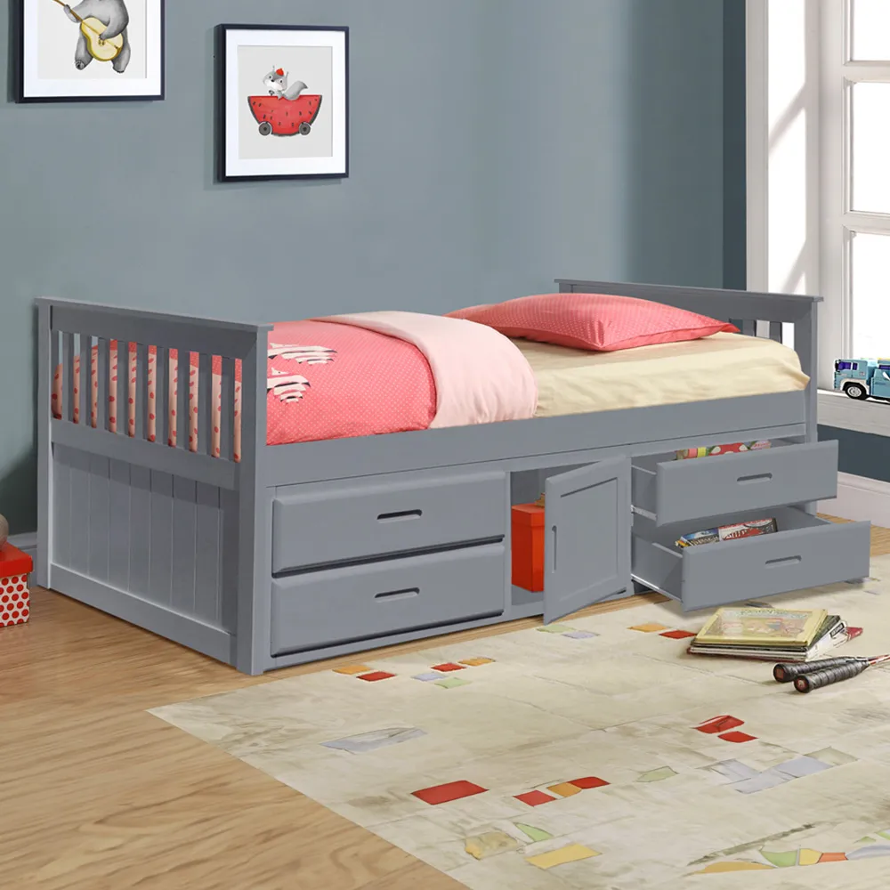 Single Captains Bed with Storage - Grey, Wood