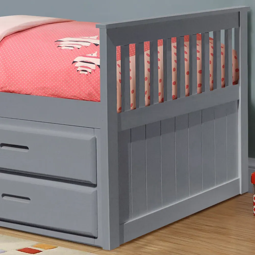 Single Captains Bed with Storage - Grey, Wood