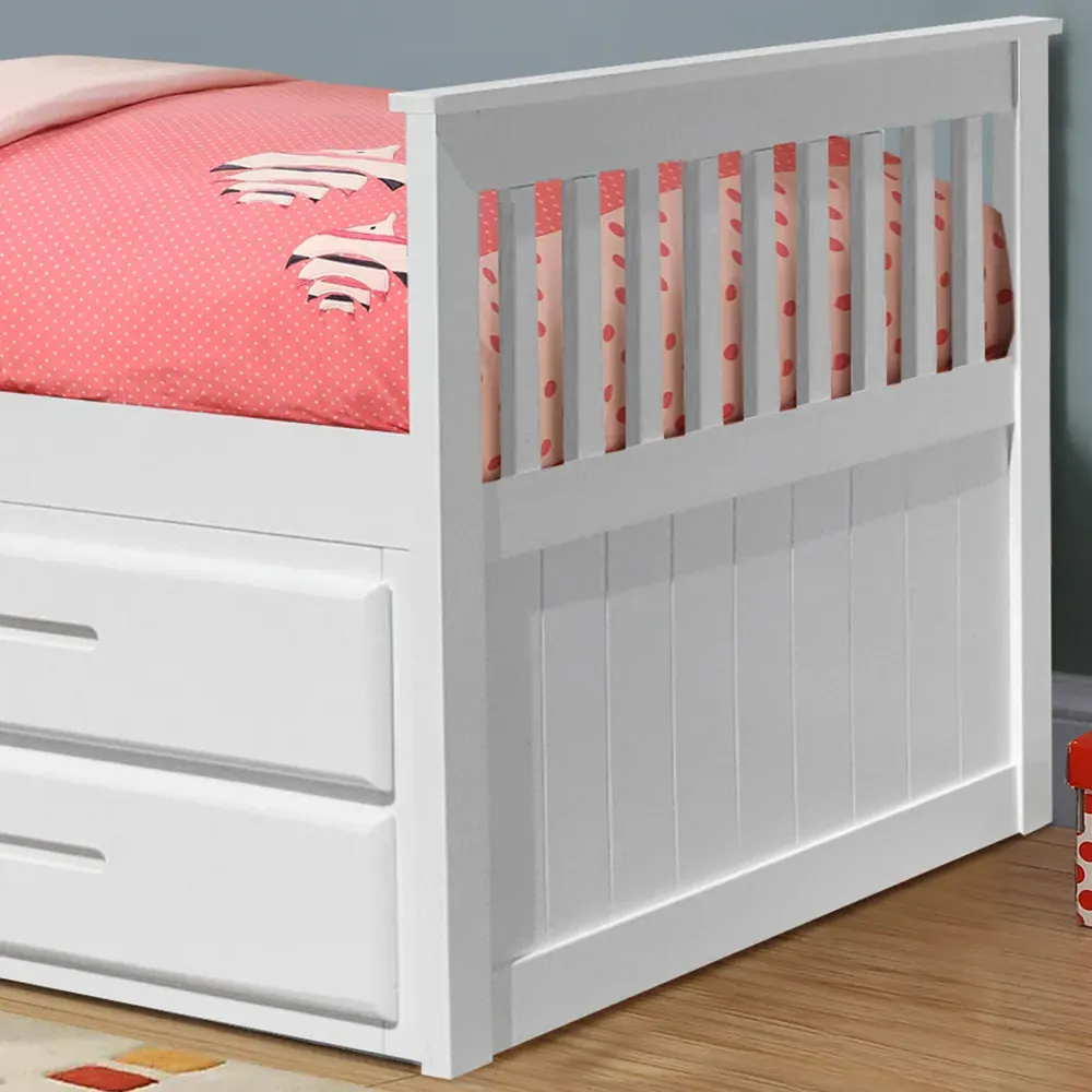 Single Captains Bed with Storage - White, Wood