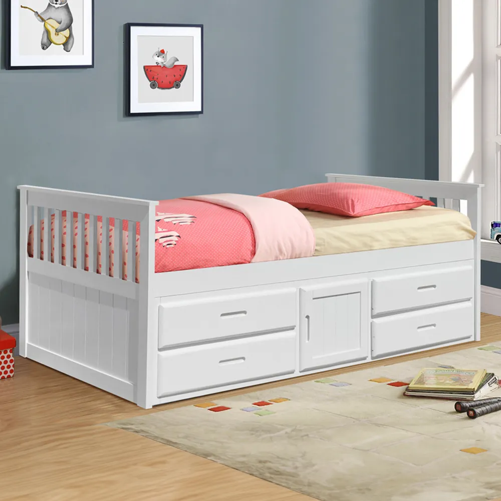 Single Captains Bed with Storage - White, Wood