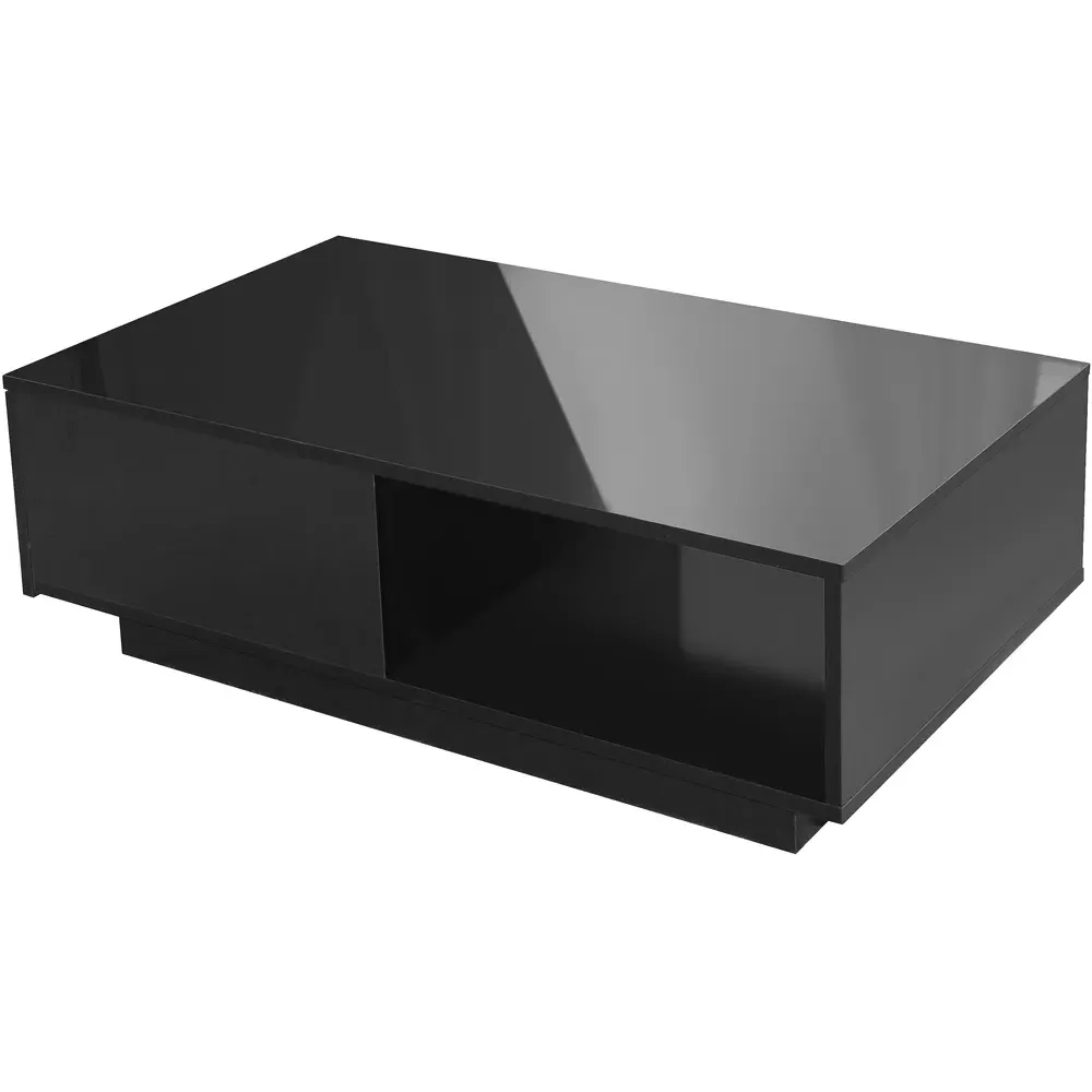 Single Drawer Coffee Table with LED - Black, High Gloss