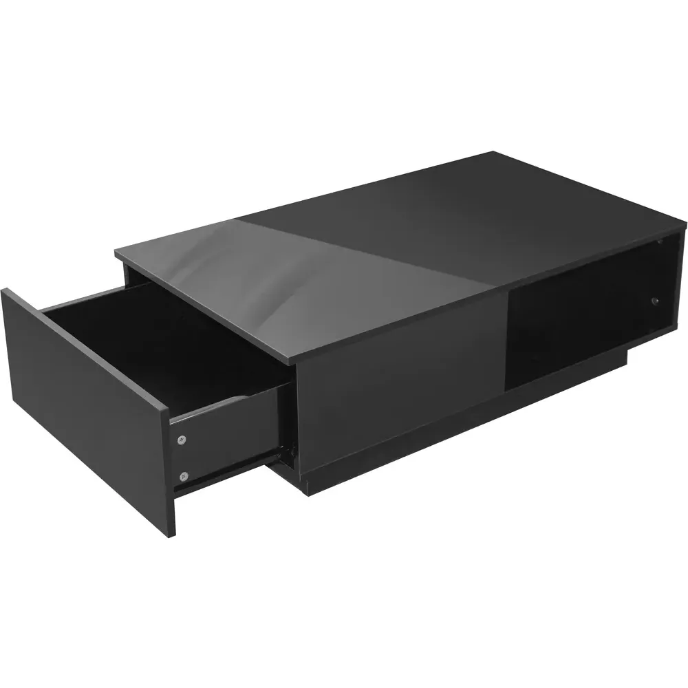 Single Drawer Coffee Table with LED - Black, High Gloss
