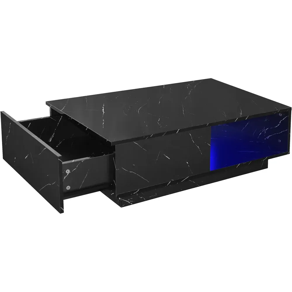 Single Drawer Coffee Table with LED - Black, High Gloss