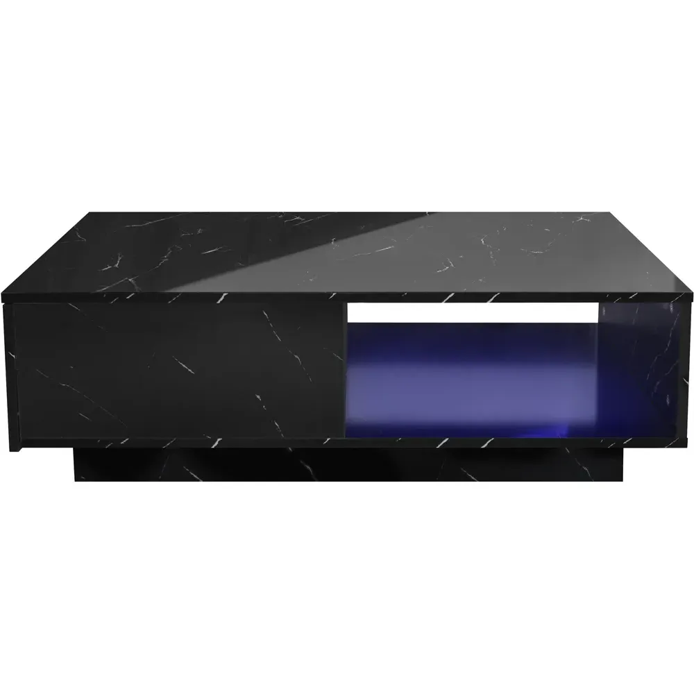 Single Drawer Coffee Table with LED - Black, High Gloss