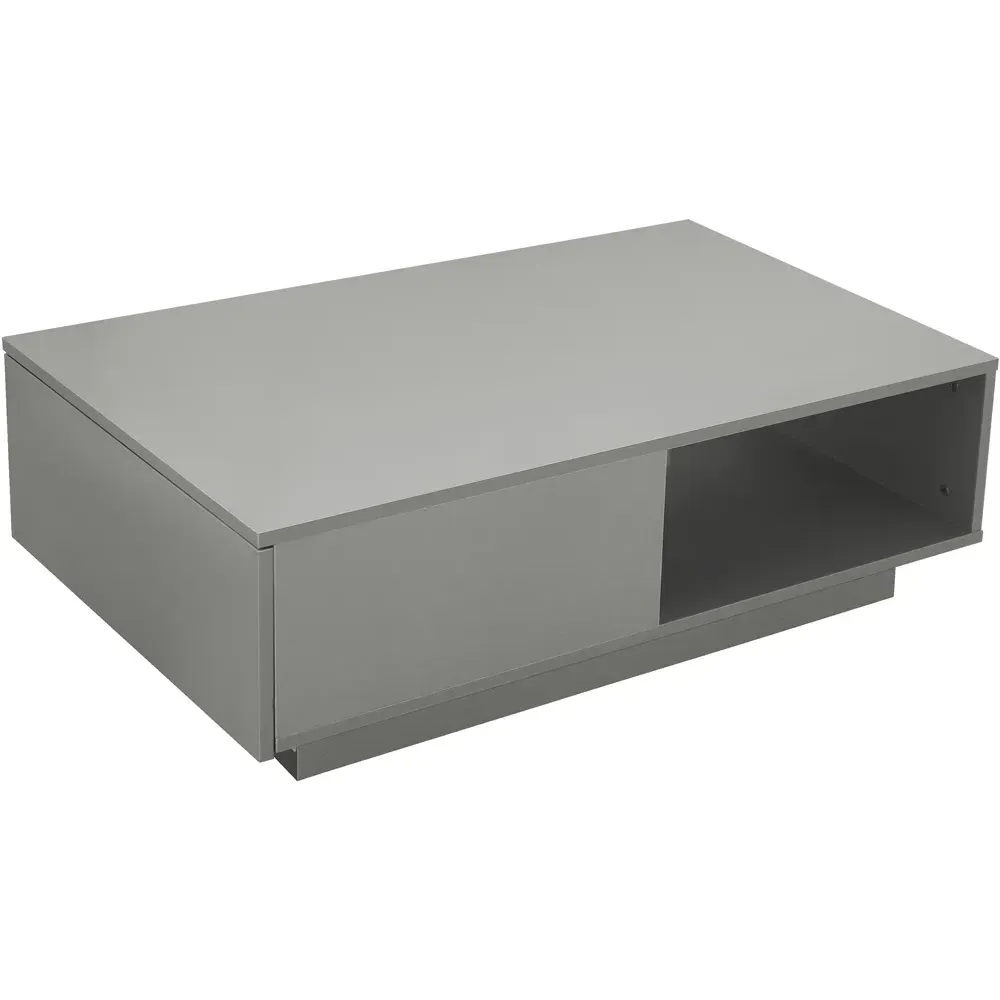 Single Drawer Coffee Table with LED - Grey, High Gloss