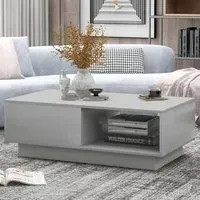 Single Drawer Coffee Table with LED - Grey, High Gloss