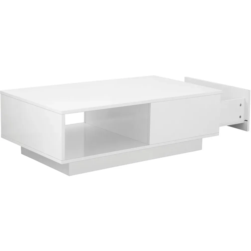 Single Drawer Coffee Table with LED - White, High Gloss